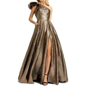 Mac Duggal 67297 One Shoulder metallic Ballgown Dress - Antique Bronze - 2 NWT